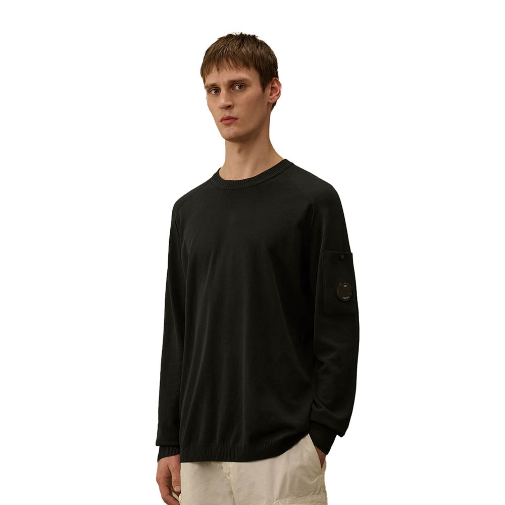 COTTON CREPE CREWNECK LENS SWEATER