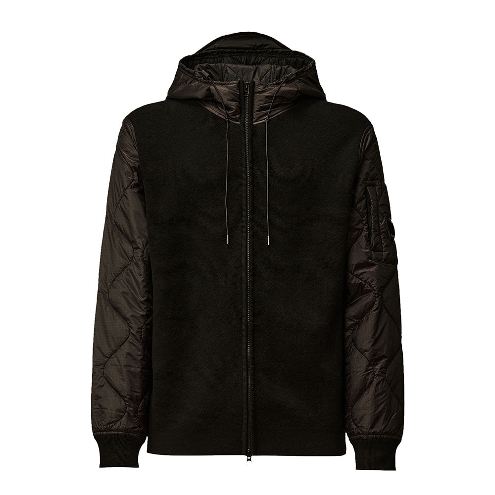 EXTRAFINE MERINO WOOL MIXED HOODED ZIP SWEATER BLACK