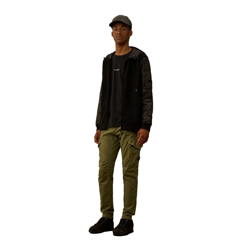 EXTRAFINE MERINO WOOL MIXED HOODED ZIP SWEATER BLACK