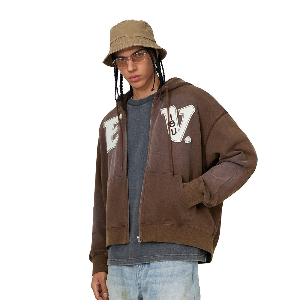 HEAVY WEIGHT WASHED EV AND SEAGULL PATCHES EMBROIDERY HOODIE