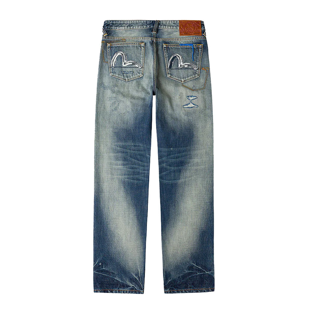 7-POCKET DESIGN WITH SEAGULL EMBROIDERY WASHED REGULAR FIT JEANS #2020