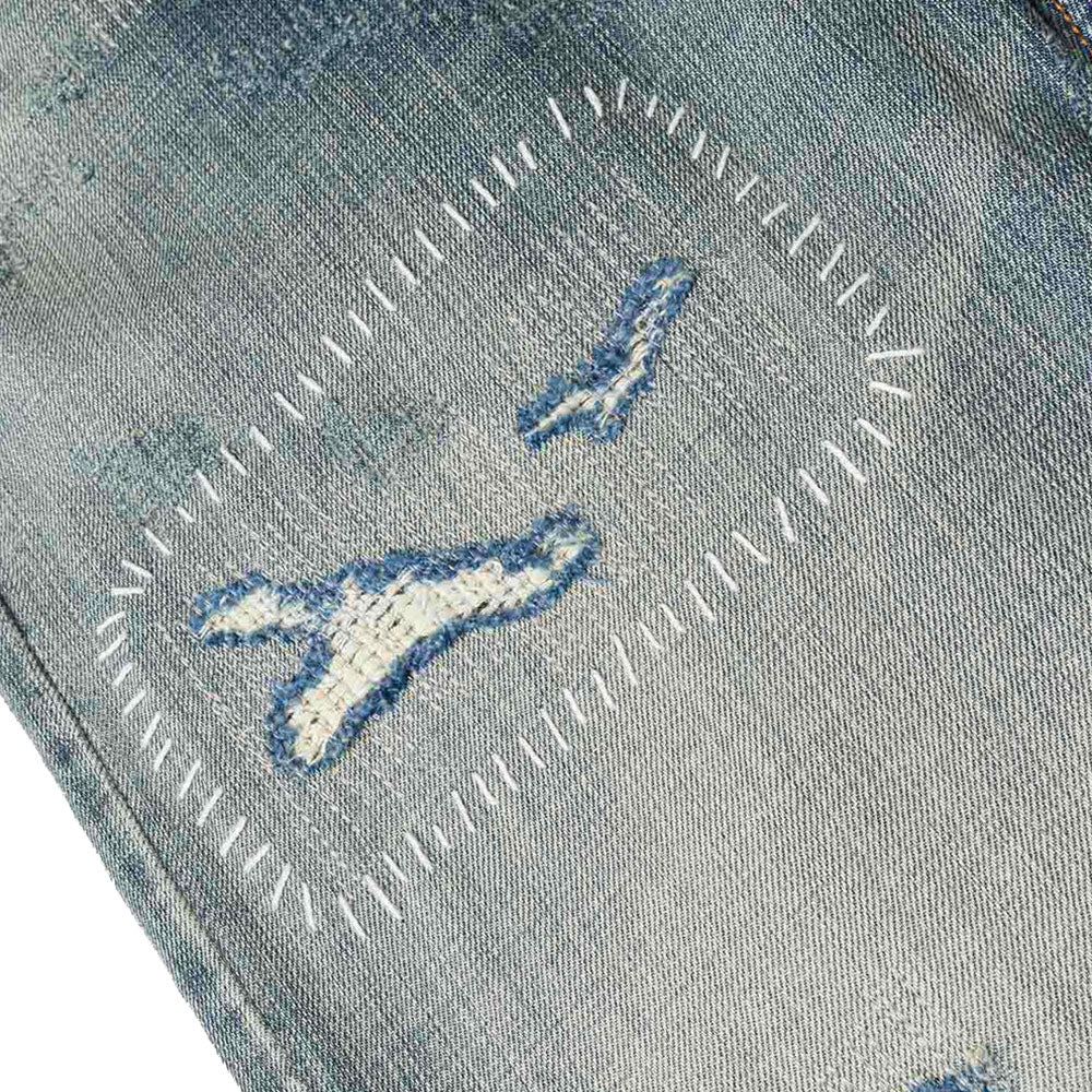 7-POCKET DESIGN WITH SEAGULL EMBROIDERY WASHED REGULAR FIT JEANS #2020