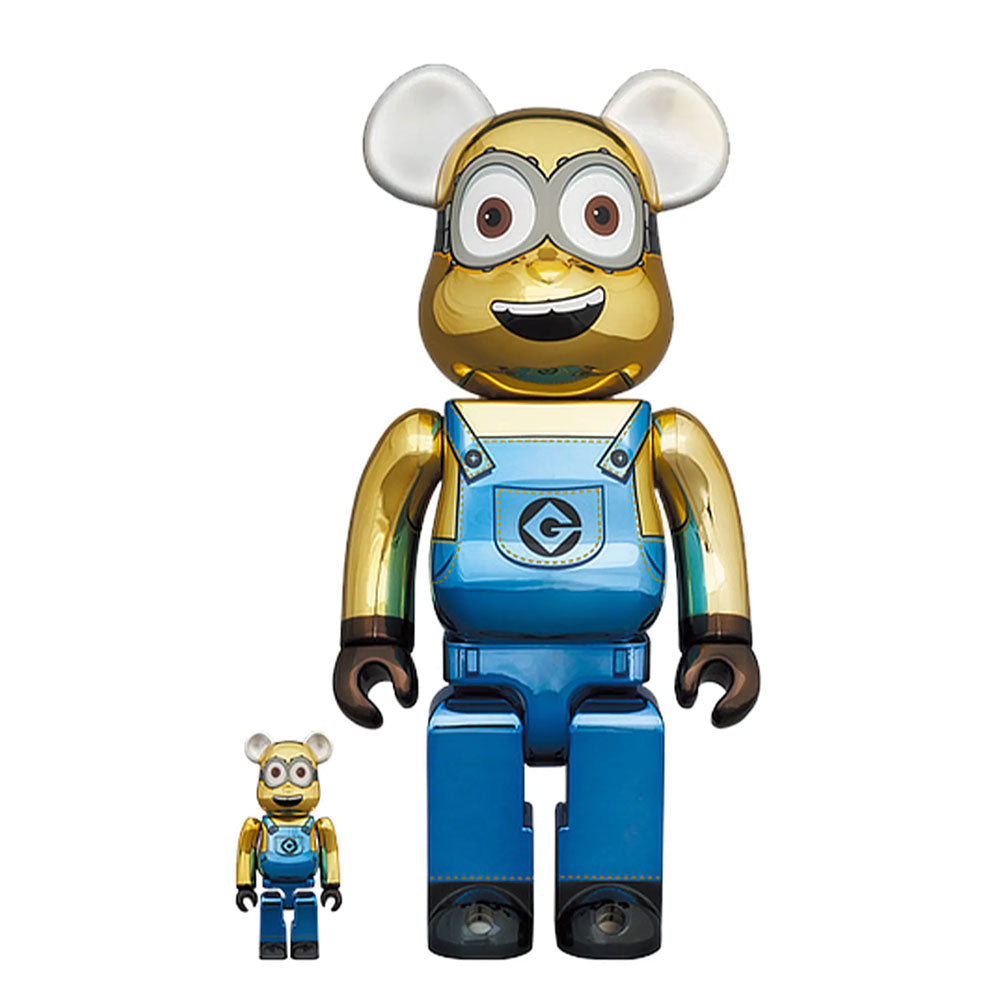 BEARBRICK 400% MINIONS DAVE CHROME VERSION 2-PACK