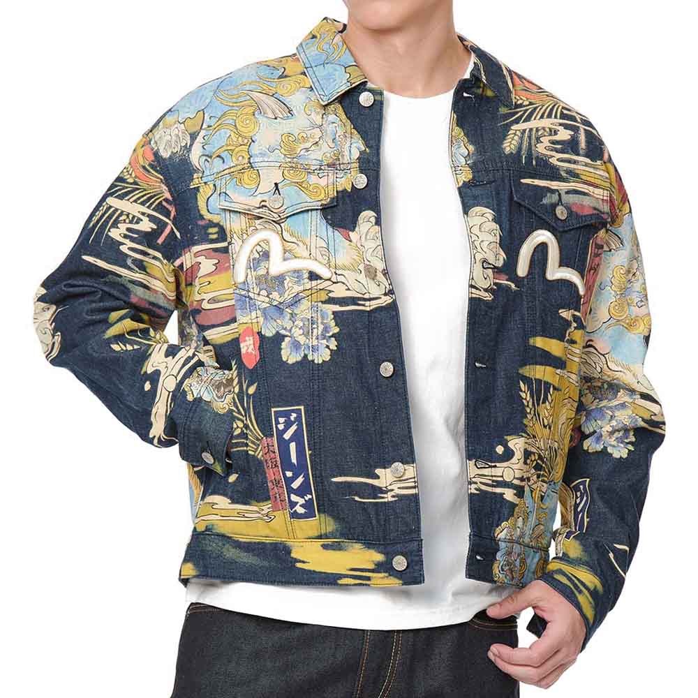KOMAINU VINTAGE JAPANESE PAINTING PRINT DENIM JACKE