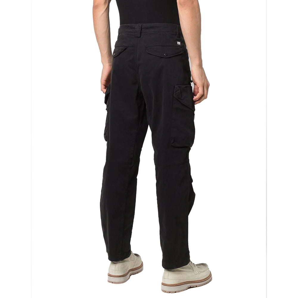 GARMENT DYED SATIN STRETCH CARGO PANTS SCHWARZ