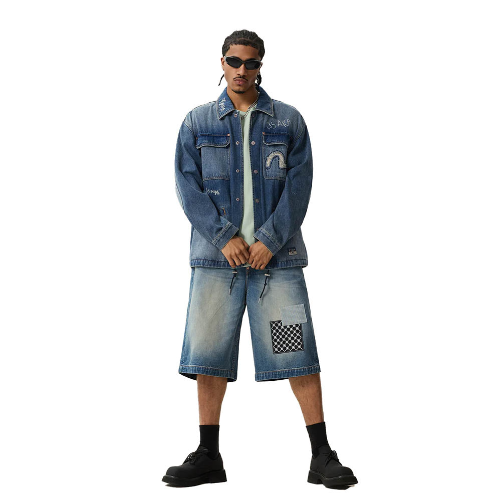 SASHIKO PATCH DENIM SHORTS