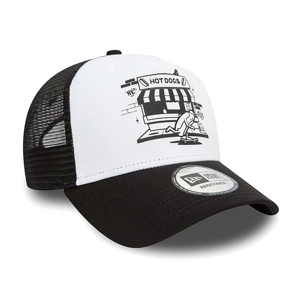 NEW ERA HOT DOG GRAPHIC WHITE A-FRAME TRUCKER CAP